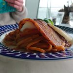 自家製ベーコンの横濱ナポリタン1250円と温泉玉子のトッピング