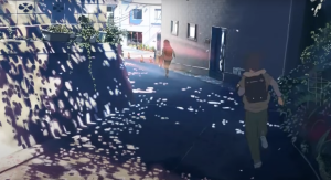 第一話〈桜花抄〉より坂道を駆け下りていく少女とそれを追う少年